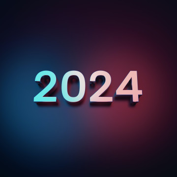 Record Sleeve with a white rendering of 2024 on it and a soft blue and pink light effect